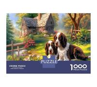Rompecabezas de Springer Spaniel de 1000 Piezas, Papel Reciclado con Dos Brittany Spaniels, Escena de Pueblo Acogedor para Adultos, Divertido y Retador, Actividad para Casa y Regalo Ideal, 38x26cm