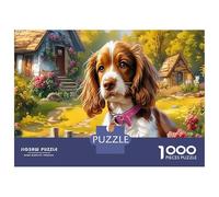 Rompecabezas de Springer Spaniel de 1000 Piezas, Papel Reciclado para Cavalier King Charles Spaniels, Escena de Jardín Vibrante, Diversión para Adultos, Actividad para Casa y Regalo Ideal, 52x38cm
