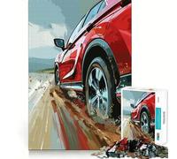 Rompecabezas de SUV Rojo en Camino de Tierra, 1000 Piezas para Adultos, fortalece la Memoria, alegría en Grupo, Bordes limpios, Regalo Elegante (50x75cm)