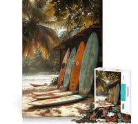 Rompecabezas de Tablas de Surf en una Playa Tropical, 1000 Piezas para Adultos, Juguete de lógica Fuerte, Alivio de la ansiedad, Borde Transparente, Regalo para Festivales 50x75cm