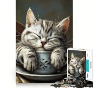 Rompecabezas de Taza de café con Gato de Pelo Corto para Adolescentes, 1000 Piezas, Juguete Inteligente, Tiempo Libre, Corte preciso, Regalo de Temporada 38x26cm