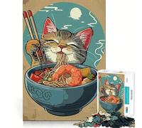Rompecabezas de tazón de Ramen con Gato de Anime,1000 Piezas,Juego de concentración Mental,Corte de precisión,Bordes Suaves,Juego para Construir Conexiones significativas (38x26cm)