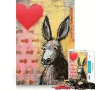 Rompecabezas de técnica Mixta Burro Triste con corazón para el Día de San Valentín, 1000 Piezas, Juguete de Habilidad, Tiempo en Familia, Arte de Corte preciso, Coleccionable (38x52cm)