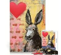 Rompecabezas de técnica Mixta Burro Triste con corazón para el Día de San Valentín para Adultos 1000 Piezas Juego Mental Juguete para aliviar la ansiedad Arte de Corte preciso Coleccionable