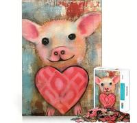 Rompecabezas de técnica Mixta con diseño de Cerdito de San Valentín y un Lindo corazón para Adultos 1000 Piezas Juego de Memoria para el Cerebro Corte Fino Acabado de Primera Calidad Una Forma