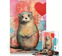 Rompecabezas de técnica Mixta con Nutria y corazón de San Valentín,1000 Piezas para Adolescentes,Ideal para Crear un Tren de Memoria,una Actividad Divertida,Limpia y sin Fisuras