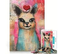 Rompecabezas de técnica Mixta de Llama Sonriente con corazón para el Día de San Valentín 1000 Piezas para Adolescentes Mejora de la Memoria diversión Relajante Pieza de colección de Arte de Corte