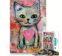 Rompecabezas de técnica Mixta Gato de San Valentín con Corazón Amoroso de 1000 Piezas para Adolescentes Diversión Que estimula la Mente Sin Espacios Ajuste Ocio cautivador para un hogar Acogedor
