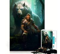 Rompecabezas de Thor,Odín y el Lobo de los Dioses Vikingos,1000 Piezas,Juguete de construcción Focus,Ajuste Huecos,Actividad gratificante para días lluviosos (38x52cm)
