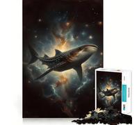 Rompecabezas de tiburón Ballena en la Galaxia 1000 Piezas Juego Divertido sin Rebabas Piezas de Corte Limpio portátil Ideal para Viajar (38x52cm)