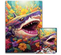 Rompecabezas de tiburón de Arte Colorido de 1000 Piezas para Adultos,Rompecabezas de cartón,Ideal para Adolescentes y coleccionistas,Regalo de Viaje,Actividad Familiar,26x38cm/10,23x14,96 Pulgadas