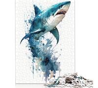 Rompecabezas de tiburón en Acuarela, imágenes Personalizables, cartón 100% Reciclado, para Adultos y Adolescentes, 1000 Piezas (75 x 50 cm)