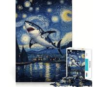 Rompecabezas de tiburón en la Noche Estrellada para Adolescentes, 1000 Piezas, Juguete Inteligente, Tiempo Libre, Corte preciso, Regalo de Temporada 38x26cm