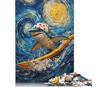 Rompecabezas de tiburón surfeando en la Noche Estrellada, de Primera Calidad, 100% Papel Reciclado, Rectangular, para Adultos y Adolescentes, 1000 Piezas (38 x 26 cm)