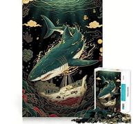 Rompecabezas de tiburón y Barco al Estilo asiático para Adolescentes, 1000 Piezas, Rompecabezas Mental, Divertido y Relajante, Arte para armar, un Regalo Encantador 50x75cm