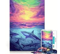 Rompecabezas de Tiburones con Cielo al Atardecer para Adolescentes, 1000 Piezas, Actividad para ejercitar la Mente, Borde preciso, Regalo Festivo 38x26cm