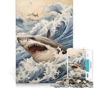Rompecabezas de Tiburones de Japón La Gran Ola, para Adolescentes, 1000 Piezas, Juguete Inteligente, Tiempo Libre, Corte preciso, Regalo de Temporada 50x75cm
