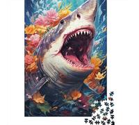 Rompecabezas de Tiburones psicodélicos Coloridos, de Papel 100% Reciclado, Rectangular, de Primera Calidad, para niños y niñas, 1000 Piezas (75 x 50 cm)