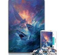 Rompecabezas de Tiburones y Gatos para Adultos 1000 Piezas Ideal para Adultos y Adolescentes un Juego desafiante y Familiar Que Permite interactuar Entre Padres e Hijos (26x38cm)