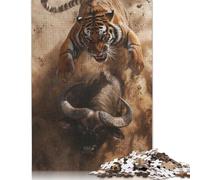 Rompecabezas de Tigre atacando a búfalo para Adultos y niños. 520 Piezas. Juguete Educativo, Divertido y desafiante. Regalos para Decorar el hogar. 520 Piezas (52 x 38 cm).