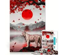 Rompecabezas de Tigre Blanco en Paisaje japonés para Adultos 1000 Piezas Juego de Memoria Cerebral Corte Fino Acabado Premium Forma entretenida de Pasar el Tiempo Libre (50x75cm)