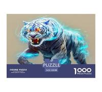 Rompecabezas de Tigre Blanco para Adultos de 14 a 99 años: Tigre Blanco con Aura Azul Brillante, Juego Educativo para decoración del hogar y Regalos, 52 x 38 cm/1000 Piezas
