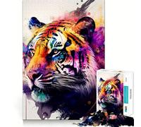 Rompecabezas de Tigre Colorido de 1000 Piezas para Adolescentes Juguete de razonamiento y Desarrollo de Habilidades Sin estrés Corte preciso Un Regalo Encantador 38x52cm