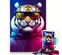 Rompecabezas de Tigre con Gafas de Sol de 1000 Piezas para Adolescentes Juguete para ejercitar la Mente, Relajante y Divertido Diseño para armar 38x52cm