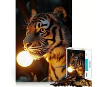 Rompecabezas de Tigre con orbe Brillante para Adolescentes, 1000 Piezas, Juguete de lógica Resistente, antiestrés, Borde Transparente, Regalo clásico 38x26cm