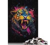 Rompecabezas de Tigre con Salpicaduras de Colores, Juguete Relajante, Rompecabezas de cartón Premium para Adultos y niños, 1000 Piezas (75 x 50 cm)