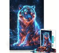 Rompecabezas de Tigre Cyberpunk neón para Adultos, 1000 Piezas, Juguete de lógica Resistente, Juego Relajante, Borde Transparente, Regalo artístico (50x75cm)