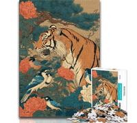 Rompecabezas de Tigre de Estilo japonés de 1000 Piezas para Adolescentes y Adultos Alivia el estrés, es un desafío difícil y fomenta el Amor en Pareja 50x75cm
