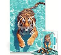 Rompecabezas de Tigre Nadando en Agua Azul para Adultos, 1000 Piezas, Juguete Inteligente, Divertido y Casual, Corte preciso, Regalo artístico 38x52cm