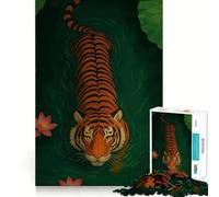 Rompecabezas de Tigre Nadando en el Agua con Flor de Loto, 1000 Piezas, para Adultos Juguete para ejercitar la Mente, aliviar el estrés Diseño Elegante para armar Regalo Elegante 38x52cm