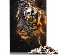 Rompecabezas de Tigre Negro y Dorado, Juguete Relajante, Rompecabezas Premium de cartón para Adultos y niños, 1000 Piezas (26 x 38 cm)