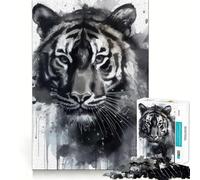 Rompecabezas de Tigre Pintado con Acuarela para Adultos 1000 Piezas Juego de Memoria Ajuste Firme Montaje Seguro Juego de construcción de Conexiones significativas (50x75cm)