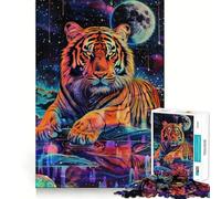 Rompecabezas de Tigre Psicodélico en el Espacio para Adultos, 1000 Piezas, Rompecabezas Mental, Disfruta Lentamente, Ensamblaje de la Imagen, (38x52cm)
