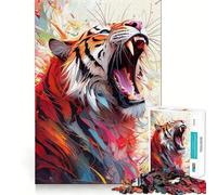 Rompecabezas de Tigre rugiendo en una Colorida Paleta para Adultos, 1000 Piezas, Smart Reason Toy Family Bond, Borde Liso, exhibición artística 50x75cm