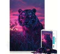Rompecabezas de Tigre sobre Atardecer estético de 1000 Piezas para Adultos Mejora la Memoria, relaja la Mente, Bordes precisos, Lista de Deseos de Santa Claus 38x26cm