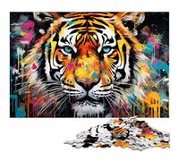 Rompecabezas de Tigres de Colores para Adultos, 1000 Piezas, Ideal para diversión Familiar, relajación y Regalos navideños, 26 x 38 cm / 10,23 x 14,96 Pulgadas.