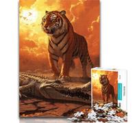 Rompecabezas de Tigres y cocodrilos de 1000 Piezas para Adolescentes, Ideal para el hogar, Ideal para días de Lluvia, Regalo de cumpleaños 26x38cm