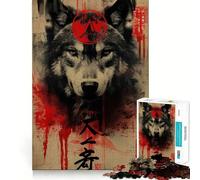 Rompecabezas de Tinta Estilo japonés Wolf,1000 Piezas para Adultos,Juego para Mejorar la Memoria,Calidad Profesional,Actividad de recolección conmovedora (50x75cm)
