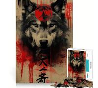 Rompecabezas de Tinta Estilo japonés Wolf para Adultos,1000 Piezas,estimulación Mental,Juego de Corte preciso,alineación, Actividad para Fortalecer los Lazos Familiares (38x26cm)