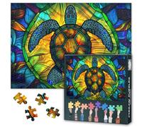 Rompecabezas de tortuga marina para adultos, 1000 piezas, vidrieras y tortugas marinas coloridas, rompecabezas de 1000 piezas, rompecabezas difíciles imposibles, 19.5 x 27.5 pulgadas