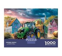 Rompecabezas de tractor de 1000 piezas, diseño de escena de pueblo rural, rompecabezas familiar, alta dificultad, 100% cartón reciclado para adultos y a partir de 14 años, 38 x 26 cm, 1000 piezas
