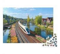 Rompecabezas de Tren con Paisaje. Ideal para Entretenimiento Familiar. Divertido y Bonito. Alta dificultad. 1000 Piezas (75x50cm).