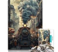 Rompecabezas de Tren de Vapor de 1000 Piezas para Adultos y adolescentesAyuda a ejercitar el cerebroJuguetes adictivos para Cultivar la Paciencia y la interacción Entre Padres e hijos38x26cm