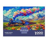 Rompecabezas de Tren de Vapor de 1000 Piezas: Tren Floral, montaña, Vibrante, caprichoso, Rompecabezas para Adultos, Regalo, Papel Reciclado, Juego Educativo, descompresión, 70 x 50 cm/1000 Piezas