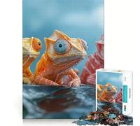 Rompecabezas de Tres Camaleones Coloridos sobre una Hoja para Adultos, 1000 Piezas Think Smart Toy Home Disfrute de un Corte preciso Decoración de Pared 50x75cm
