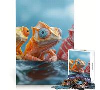 Rompecabezas de Tres Camaleones Coloridos sobre una Hoja para Adultos, 1000 Piezas Think Smart Toy Home Disfrute de un Corte preciso Decoración de Pared 50x75cm